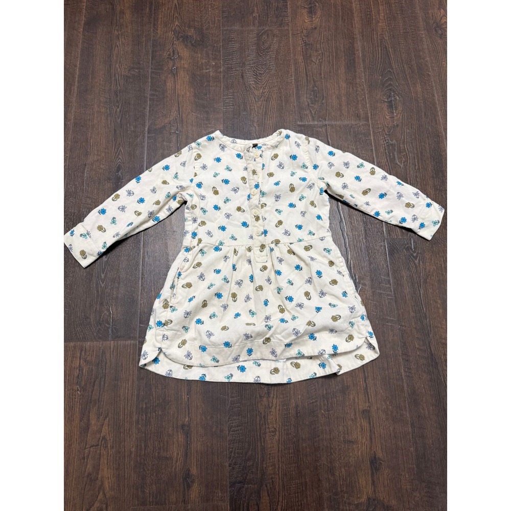 Tea Collection Floral‎ Print Dress Long Sleeve Button Front Girls Size 2